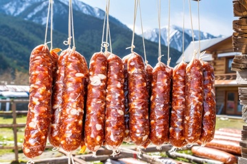 晾晒的腊肠美食