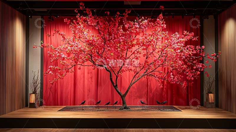 高清大图下载【趣麦麦图】红花盛开的舞台背景