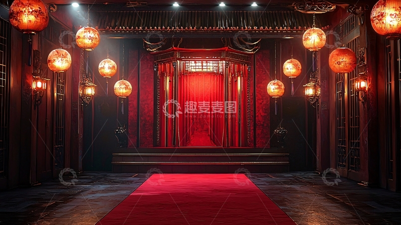 高清大图下载【趣麦麦图】喜庆红色中式舞台场景
