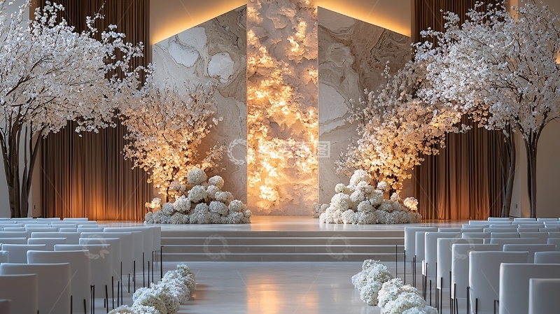高清大图下载【趣麦麦图】白色花朵装饰的婚礼现场