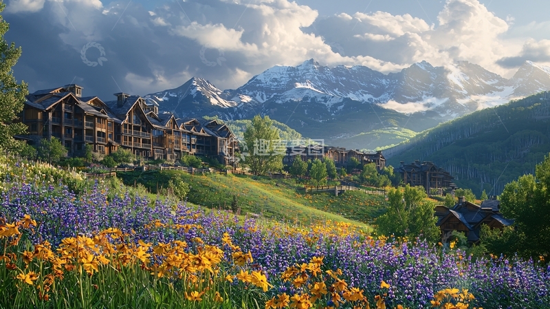 高清大图下载【趣麦麦图】山间小屋与花田美景