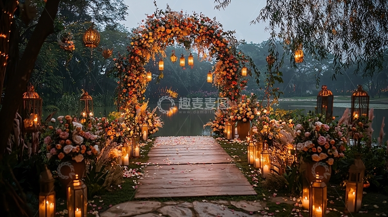 高清大图下载【趣麦麦图】浪漫湖畔婚礼拱门