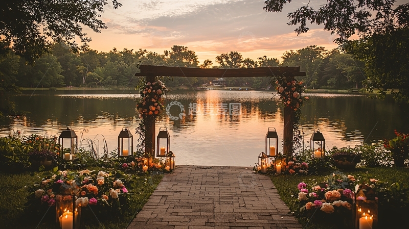 高清大图下载【趣麦麦图】湖边浪漫婚礼现场