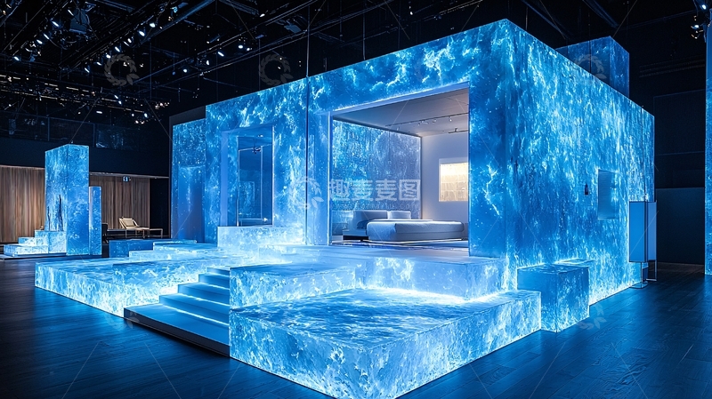 高清大图下载【趣麦麦图】蓝色冰雪质感的室内空间