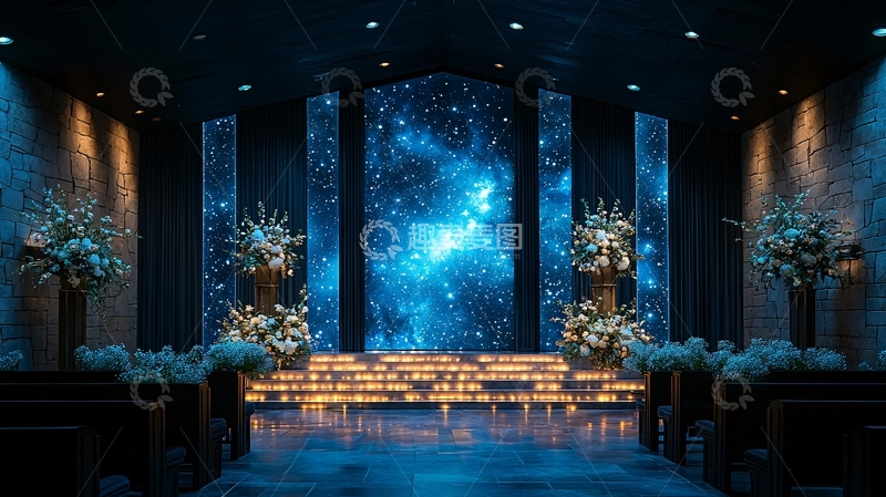 高清大图下载【趣麦麦图】蓝色星空背景的舞台