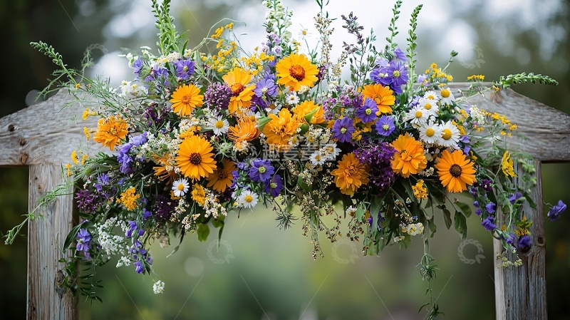 高清大图下载【趣麦麦图】木质花架上的鲜花