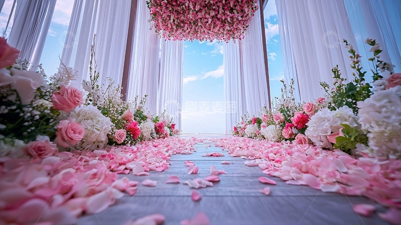 高清大图下载【趣麦麦图】粉色花瓣铺满的浪漫婚礼通道