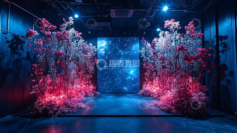 高清大图下载【趣麦麦图】舞台上的花卉装饰背景