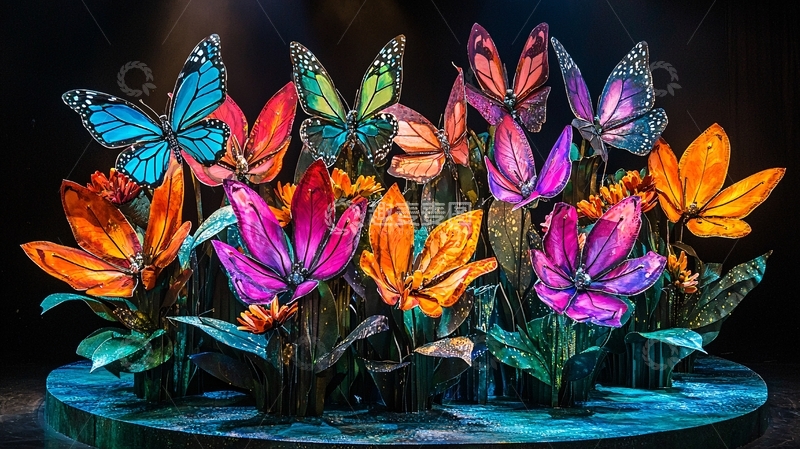 高清大图下载【趣麦麦图】彩色蝴蝶花卉排列组合