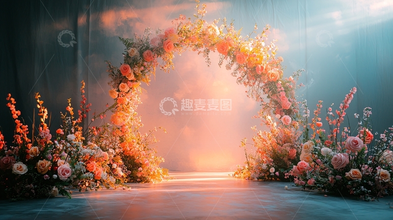 高清大图下载【趣麦麦图】花卉拱门梦幻背景