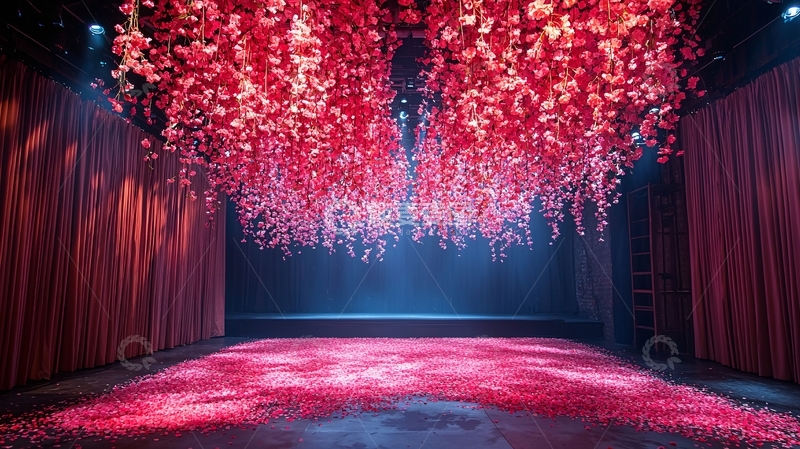 高清大图下载【趣麦麦图】红色花朵覆盖的舞台