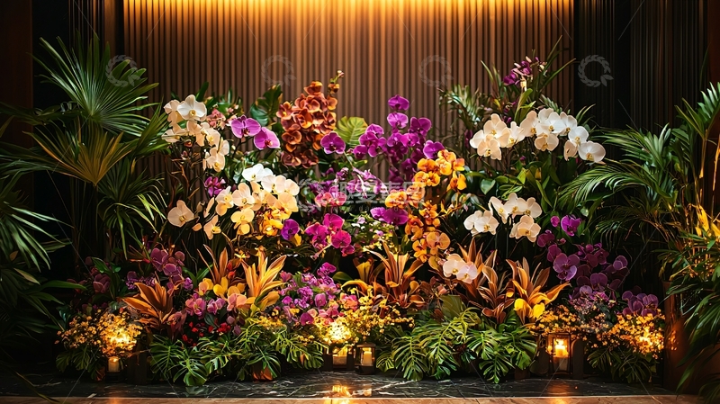 高清大图下载【趣麦麦图】兰花和绿植组成的舞台背景