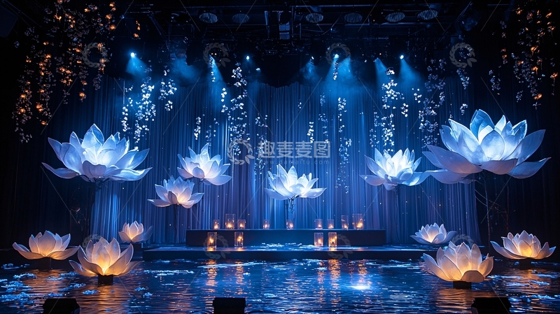 高清大图下载【趣麦麦图】蓝色莲花主题舞台场景