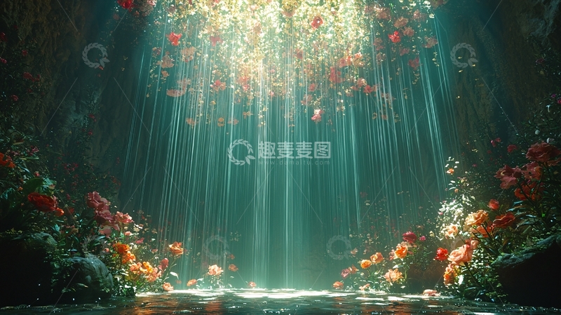 高清大图下载【趣麦麦图】梦幻花海光束倾泻