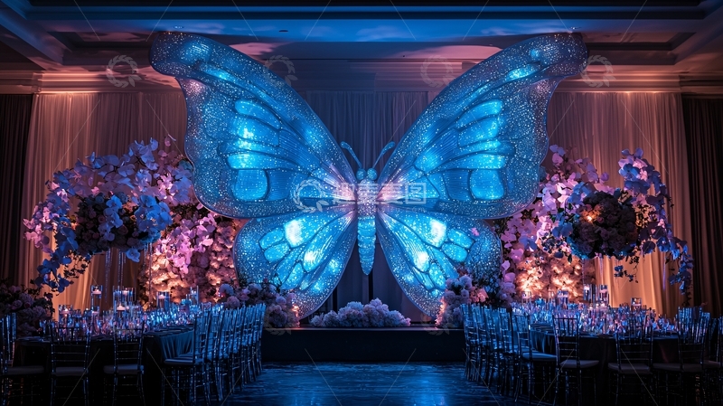 高清大图下载【趣麦麦图】蓝色蝴蝶舞台背景