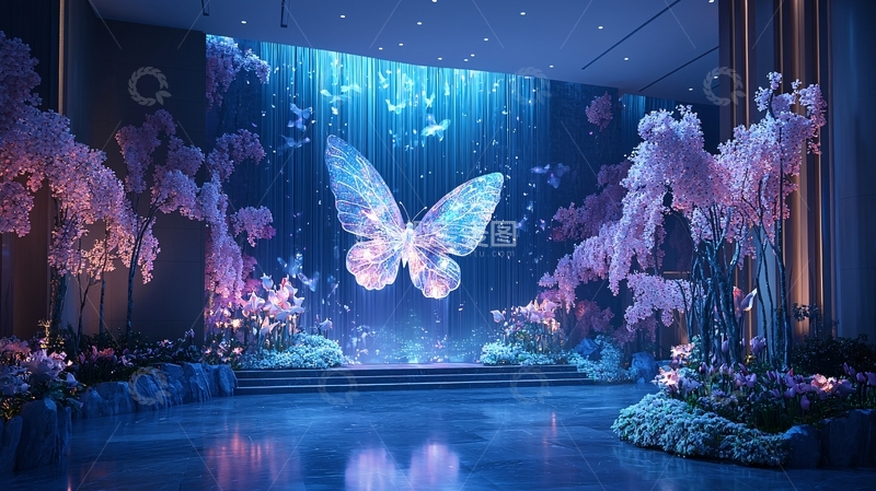高清大图下载【趣麦麦图】梦幻蓝色蝴蝶婚礼场景
