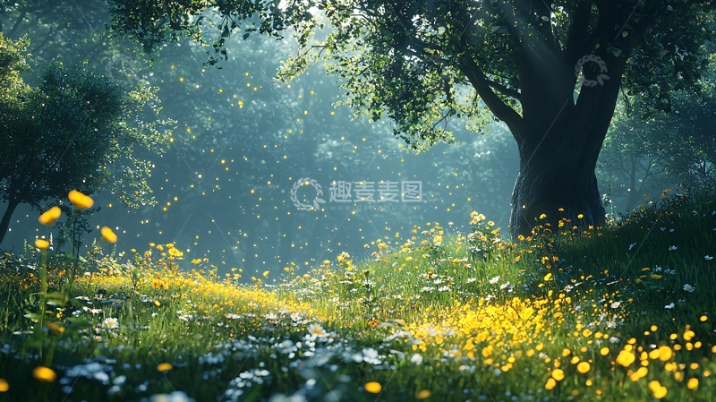 高清大图下载【趣麦麦图】阳光穿过树林草地