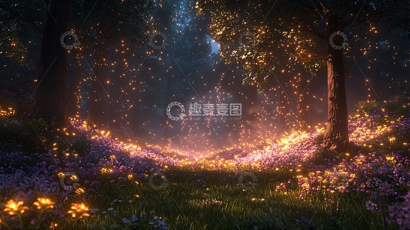 高清大图下载【趣麦麦图】梦幻森林夜景