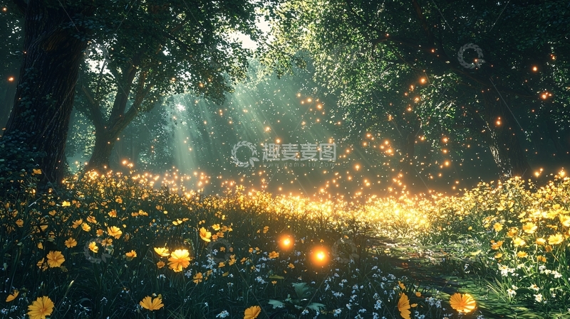 高清大图下载【趣麦麦图】阳光洒落在鲜花草地上