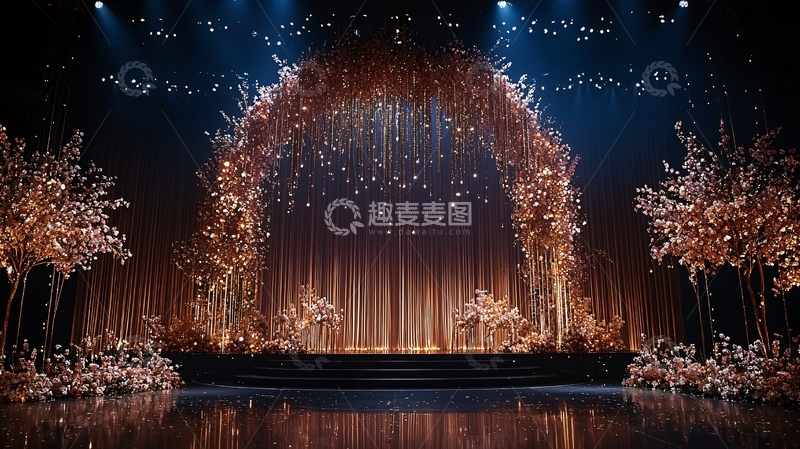 高清大图下载【趣麦麦图】金色花卉拱门舞台背景