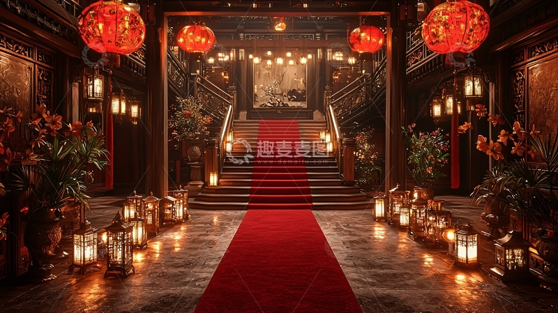高清大图下载【趣麦麦图】喜庆中式风建筑内景