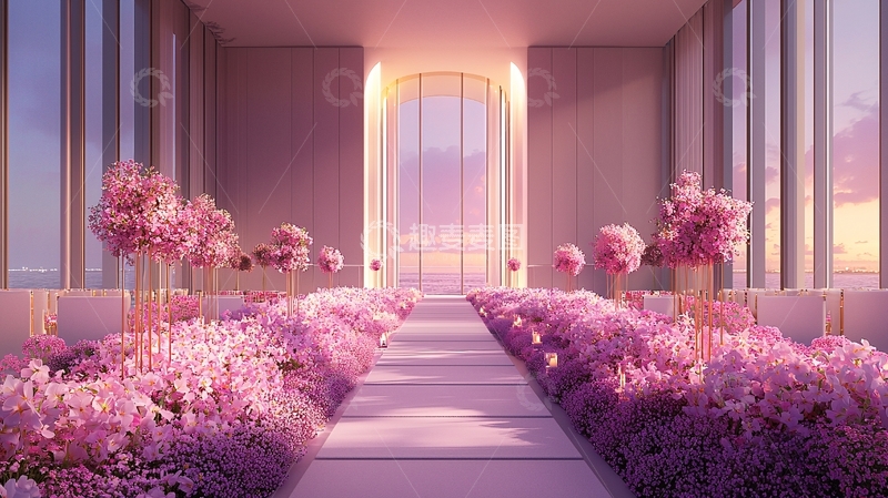 高清大图下载【趣麦麦图】粉色花朵点缀的浪漫走廊