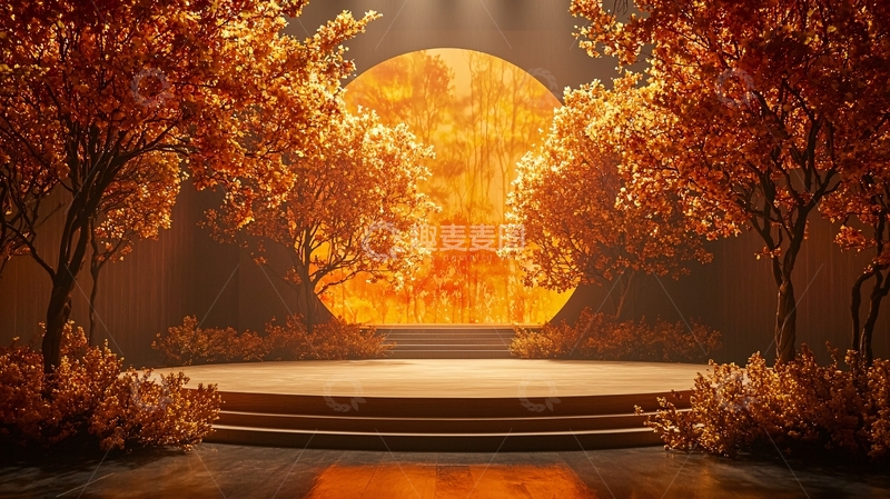 高清大图下载【趣麦麦图】金色光晕森林舞台背景