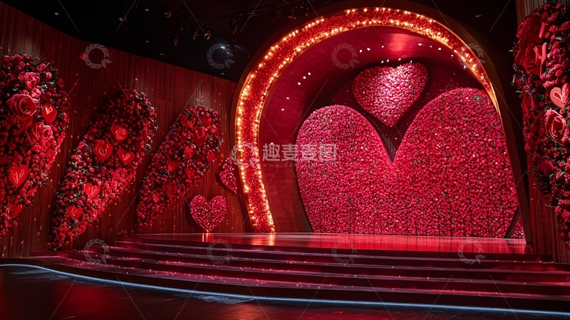高清大图下载【趣麦麦图】红色爱心舞台背景