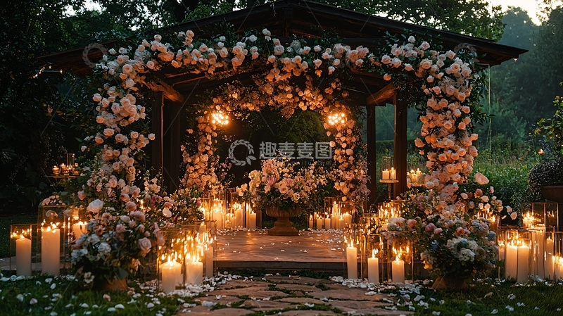 高清大图下载【趣麦麦图】浪漫花园凉亭烛光婚礼