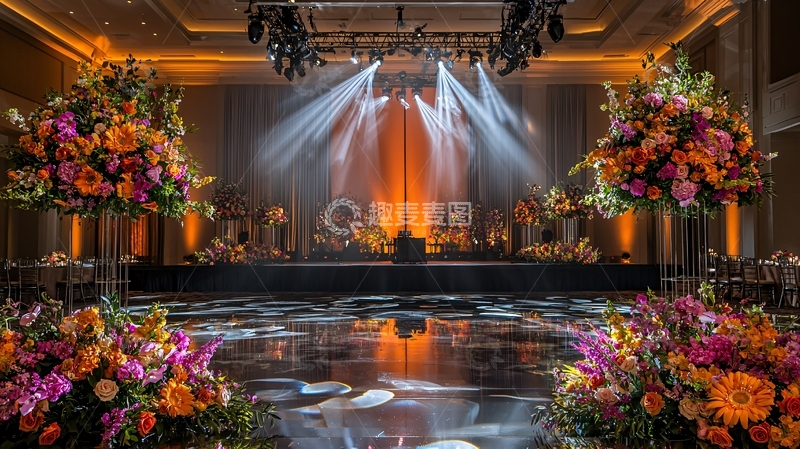 高清大图下载【趣麦麦图】奢华宴会厅舞台鲜花装饰