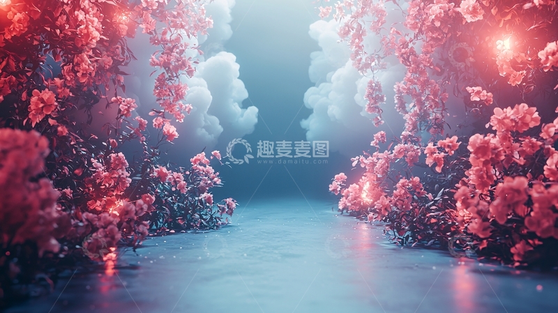 高清大图下载【趣麦麦图】鲜花环绕的梦幻通道