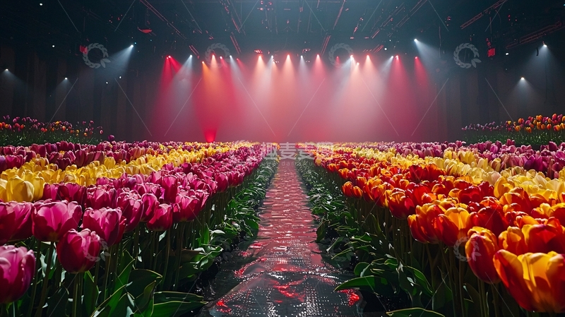 高清大图下载【趣麦麦图】舞台灯光下的郁金香花海