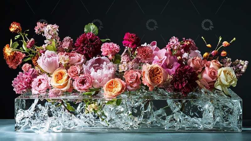 高清大图下载【趣麦麦图】冰块上的花朵