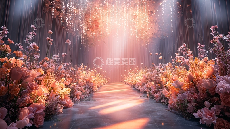 高清大图下载【趣麦麦图】粉色花卉环绕的通道