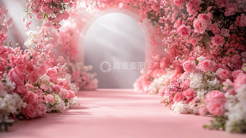 高清大图下载【趣麦麦图】粉色花朵拱门通道