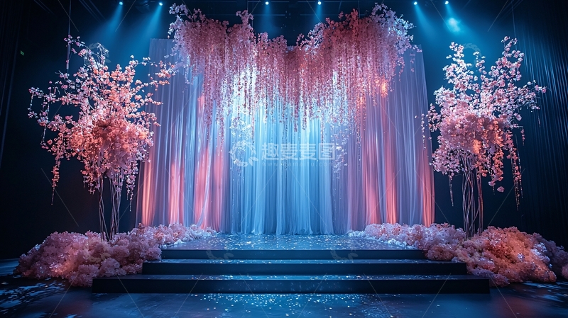 高清大图下载【趣麦麦图】浪漫的粉色花朵舞台背景