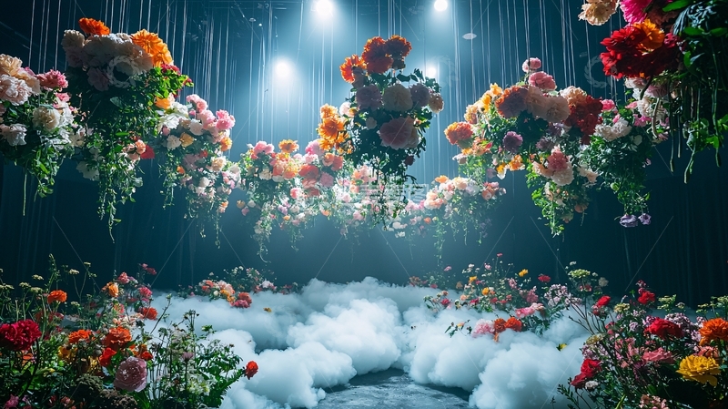 高清大图下载【趣麦麦图】鲜花云雾缥缈舞台背景