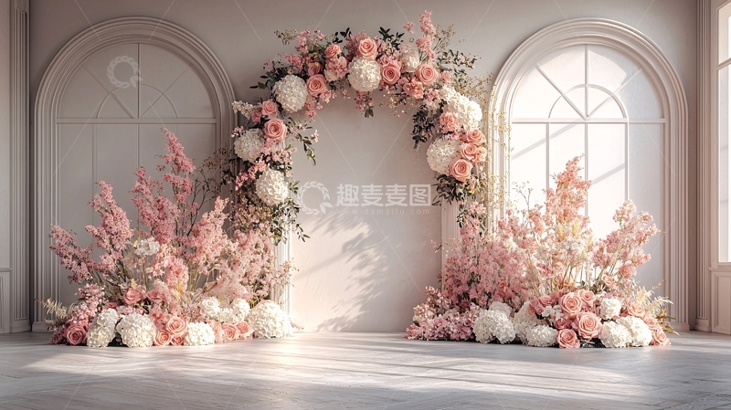 高清大图下载【趣麦麦图】拱门粉色花卉装饰