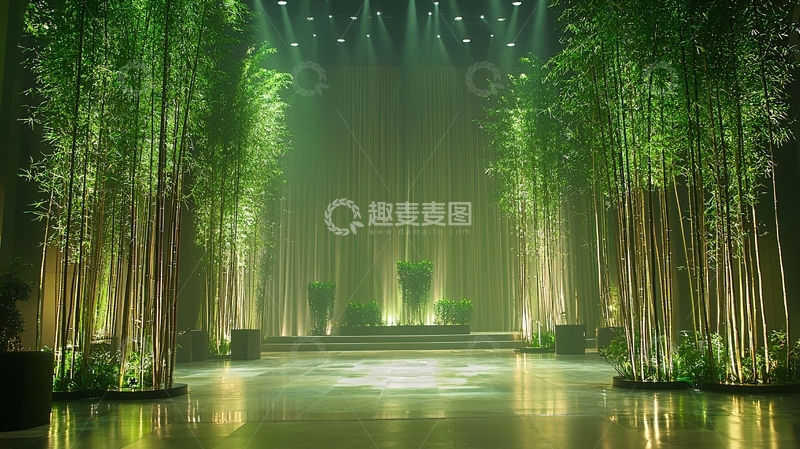 高清大图下载【趣麦麦图】绿色竹林舞台背景