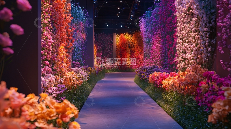 高清大图下载【趣麦麦图】五彩缤纷的花墙通道