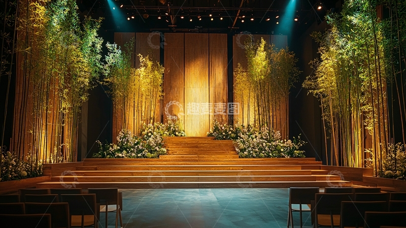 高清大图下载【趣麦麦图】-舞台竹林绿植唯美灯光