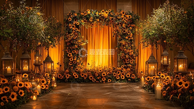 高清大图下载【趣麦麦图】向日葵装饰的金色婚礼