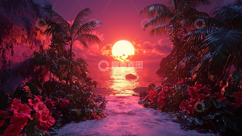 高清大图下载【趣麦麦图】热带海岛日落美景
