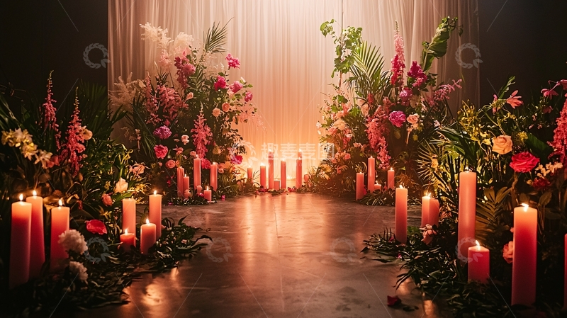 高清大图下载【趣麦麦图】鲜花簇拥的烛光小路