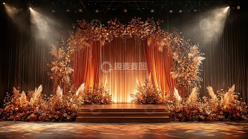 高清大图下载【趣麦麦图】金色花卉舞台背景