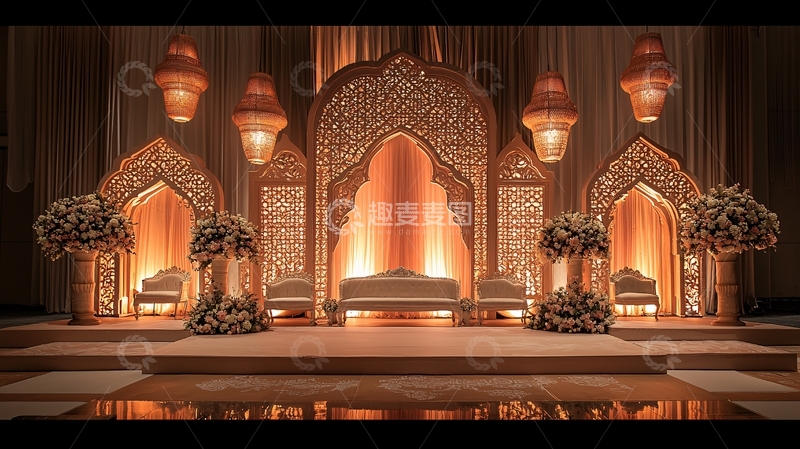 高清大图下载【趣麦麦图】金色镂空背景的舞台