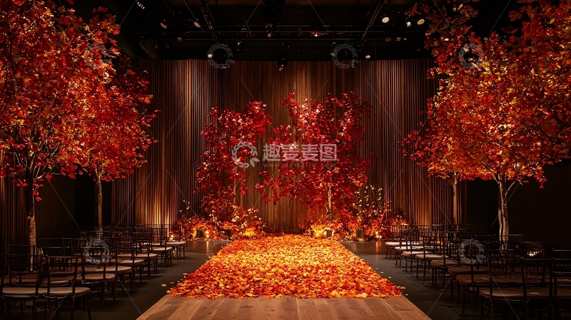 高清大图下载【趣麦麦图】秋日树叶装饰的舞台