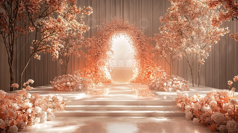 高清大图下载【趣麦麦图】粉色花朵拱门场景