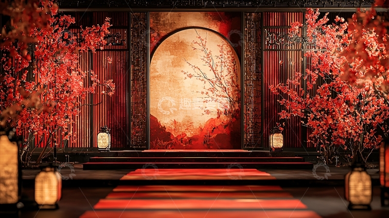 高清大图下载【趣麦麦图】红色古风背景