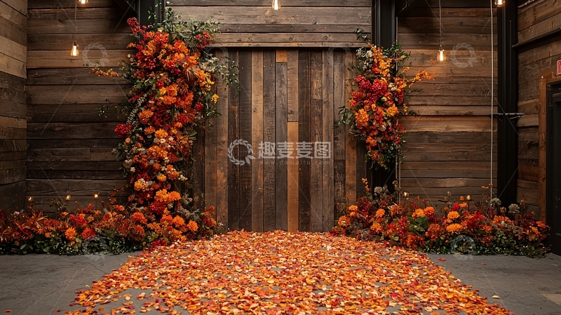 高清大图下载【趣麦麦图】橘色花卉装饰的乡村婚礼